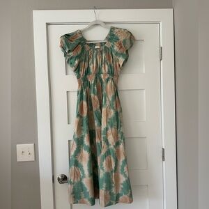 Ulla Johnson Green and Tan Midi Dress